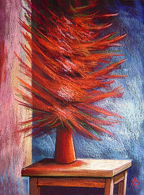 Abstraktes Blumenbild vom Kunstmaler Hugo Reinhart >> Rotes Bukett<<