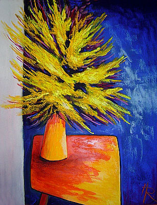 Abstraktes Blumenbild vom Kunstmaler Hugo Reinhart >>Gelbes Bukett<<