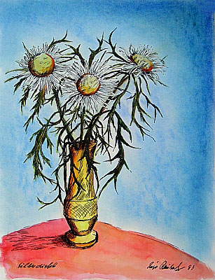 Blumen Aquarell vom Kunstmaler Hugo Reinhart >>Silberdistel<<