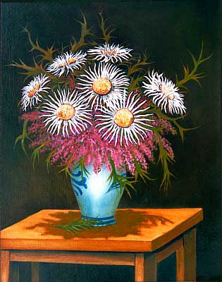 Blumenstillleben  vom Kunstmaler Hugo Reinhart >>Silberdistel<<