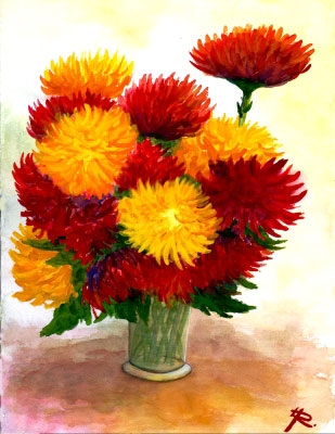 Blumengemälde vom Kunstmaler Hugo Reinhart >>Chrysanthemen<<