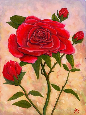 Blumen Gemälde vom Kunstmaler Hugo Reinhart >Rote Rose><<