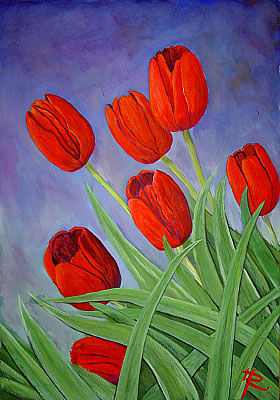 Blumen Gemälde vom Kunstmaler Hugo Reinhart >>Tulpen<<
