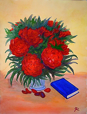 Blumen Gemälde vom Kunstmaler Hugo Reinhart >>Pfingstrosen<<